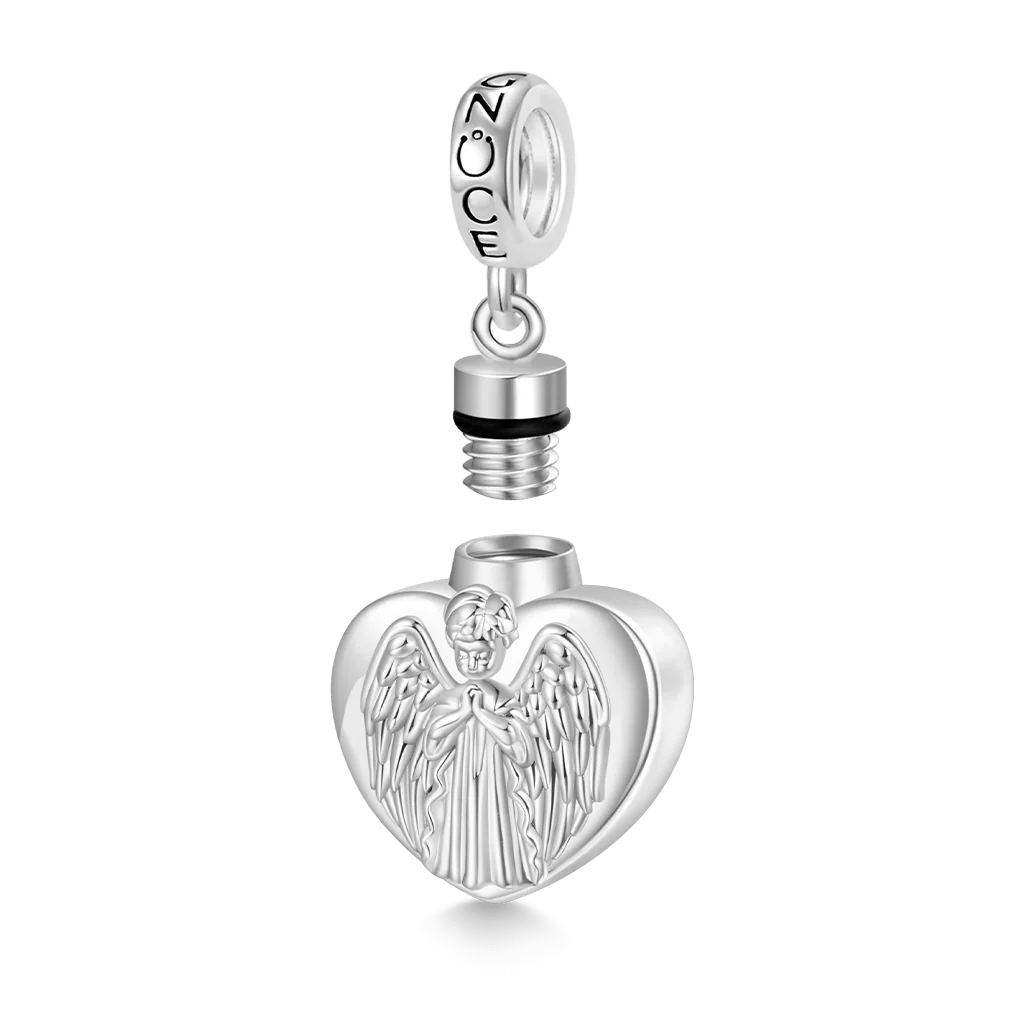 Gnoce Memorial Angel Urn Ashes Heart Charm Platinum-plated Silver Blend - Image 3