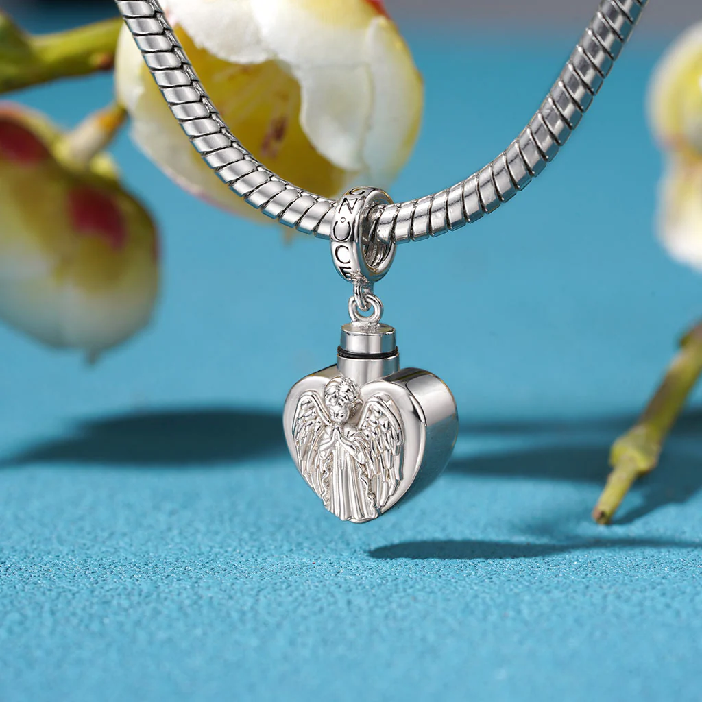 Gnoce Memorial Angel Urn Ashes Heart Charm Platinum-plated Silver Blend - Image 5