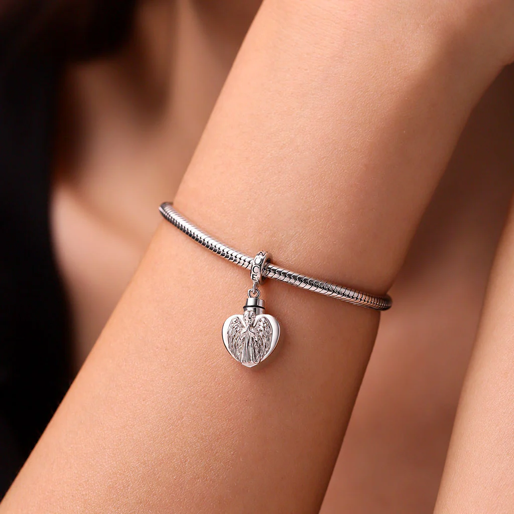Gnoce Memorial Angel Urn Ashes Heart Charm Platinum-plated Silver Blend - Image 7