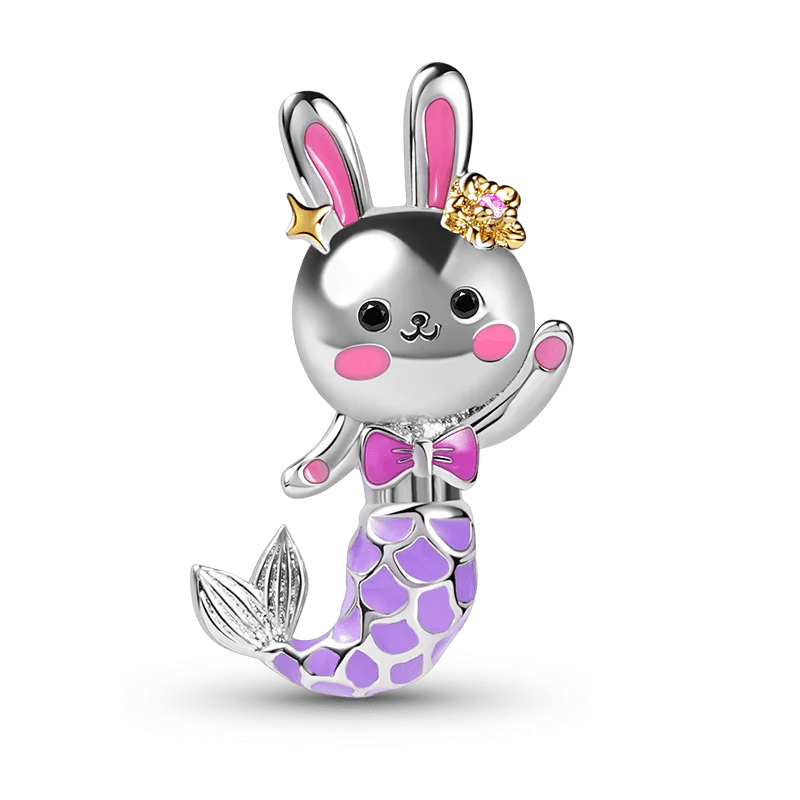 Gnoce Mermaid Bunny Charm Platinum-plated Silver Blend
