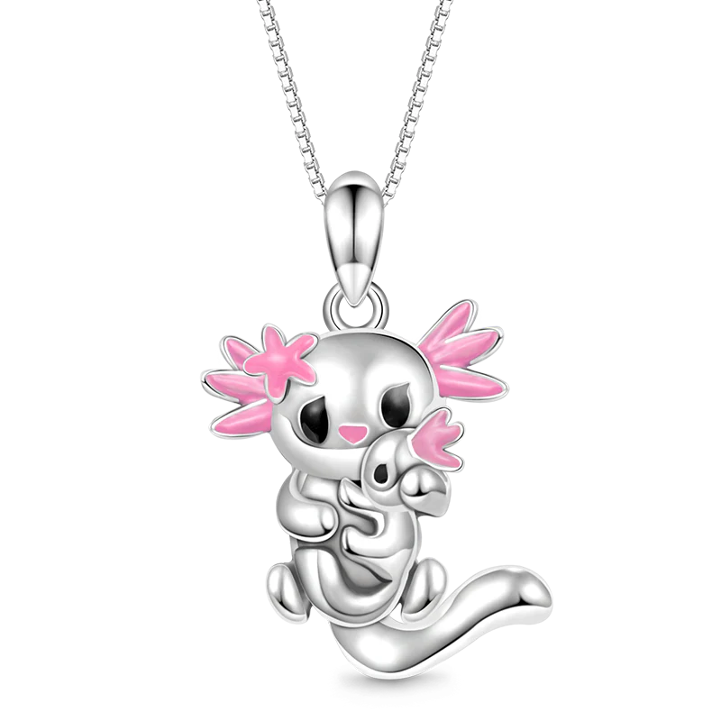 Gnoce Sakura Mexican Axolotl & Baby Necklace Platinum-plated Silver Blend