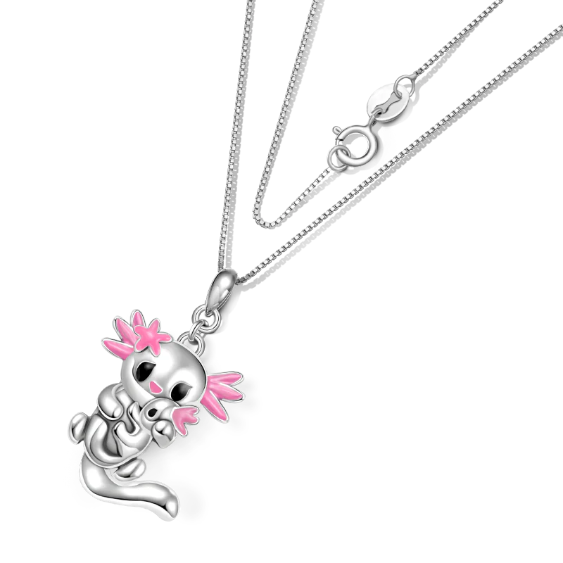 Gnoce Sakura Mexican Axolotl & Baby Necklace Platinum-plated Silver Blend - Image 3