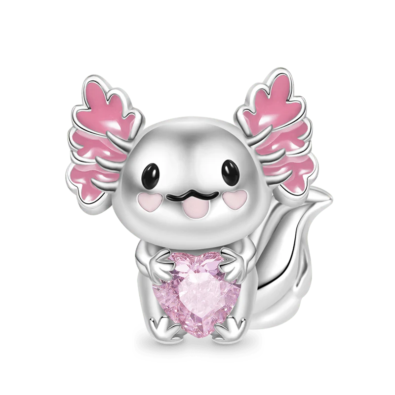 Gnoce Mexican Axolotl Embraces Heart Gemstone Charm Platinum-plated Silver Blend