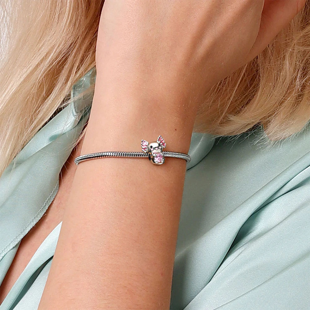 Gnoce Mexican Axolotl Embraces Heart Gemstone Charm Platinum-plated Silver Blend - Image 5