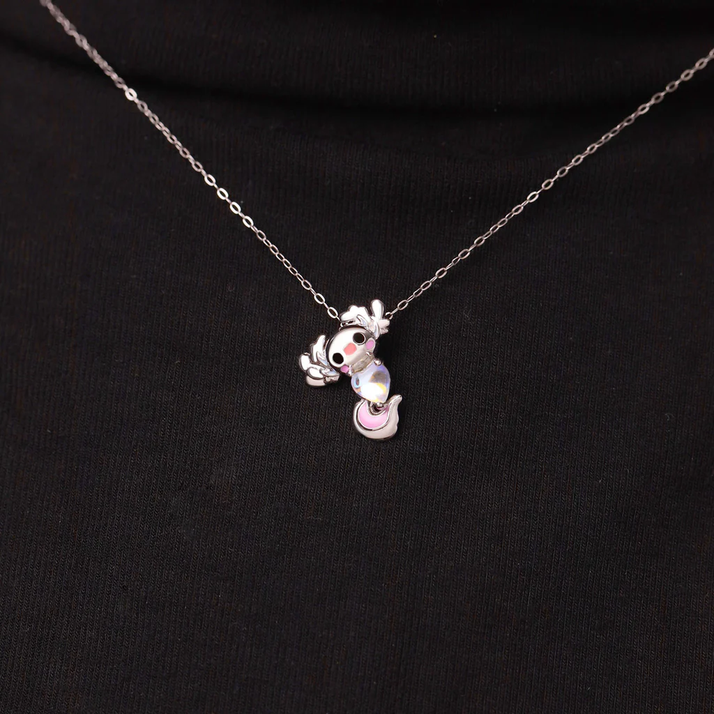 Gnoce Mexican Axolotl Embraces Heart Moonstone Pendant Necklace - Image 6