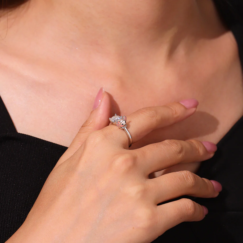 Gnoce Mexican Axolotl Embraces Moissanite Ring Platinum-plated Silver Blend - Image 7