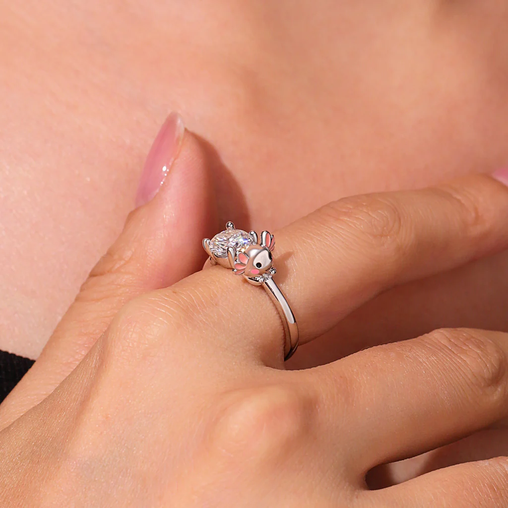 Gnoce Mexican Axolotl Embraces Moissanite Ring Platinum-plated Silver Blend - Image 8