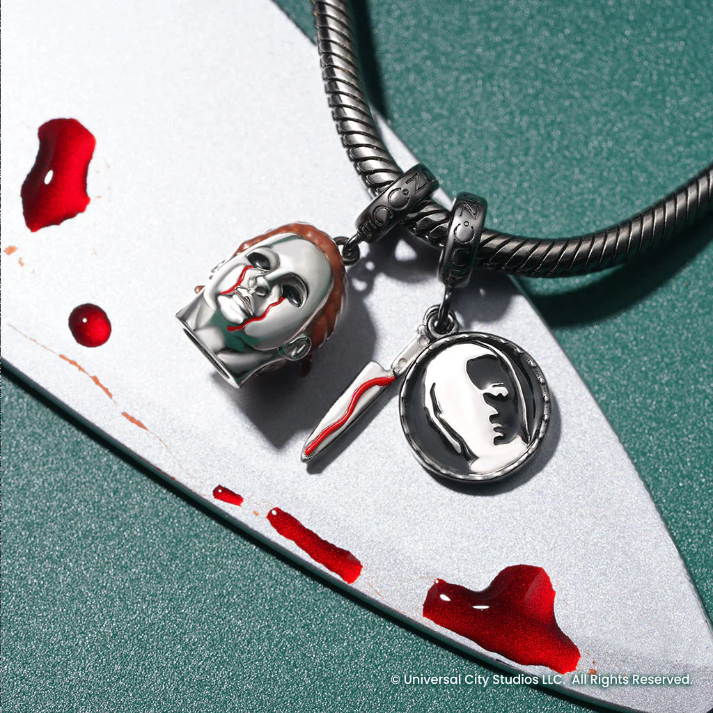 Gnoce Halloween Michael Myers Silhouette Head & Knife Pendant Dangle Charm - Image 3