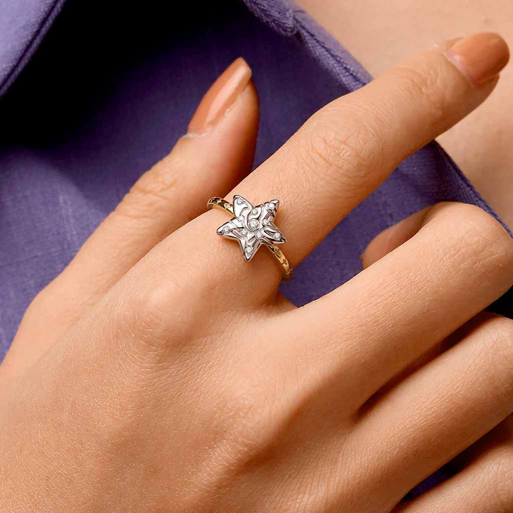 Gnoce Micro-inlay Rhinestone Pentagram Ring Platinum-plated Silver Blend - Image 5