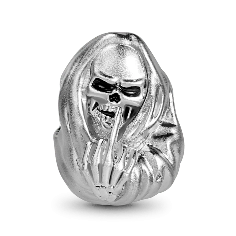 Gnoce Middle Finger Skull Charm Platinum-plated Silver Blend