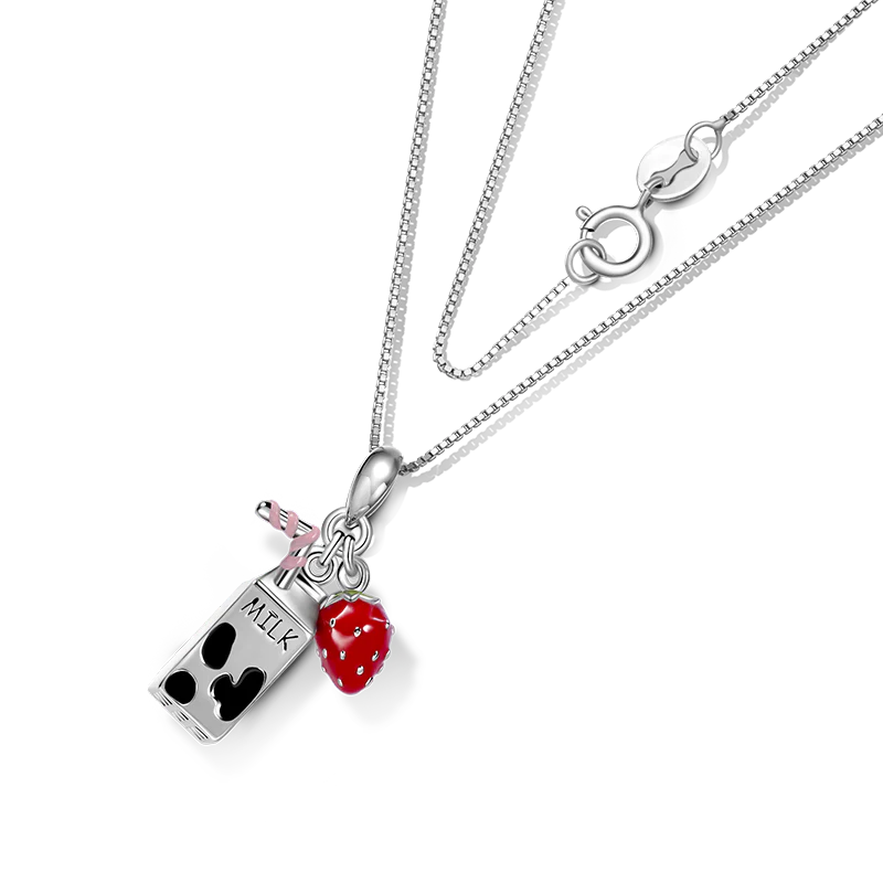 Gnoce Milk & Strawberry Fruit Necklace Platinum-plated Silver Blend - Image 2