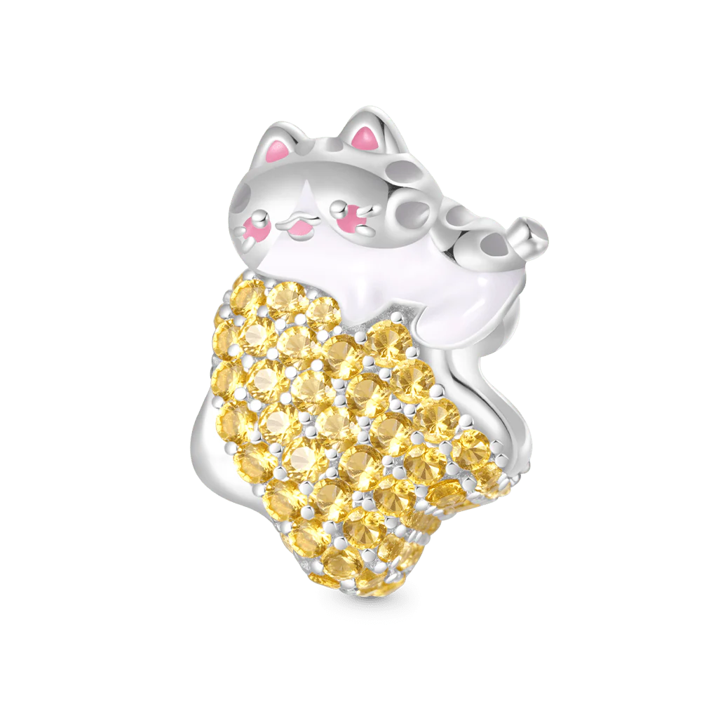 Gnoce Milkko Star Cat Charm Platinum-plated Silver Blend