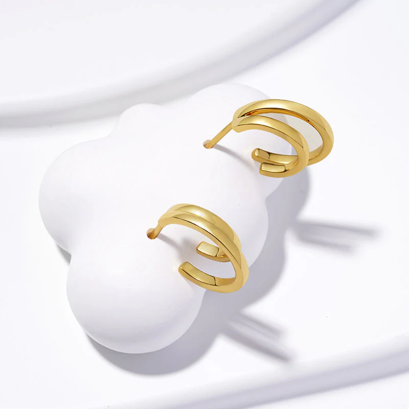Gnoce Mini Two Row Hoop Earrings Platinum-plated Silver Blend - Image 3