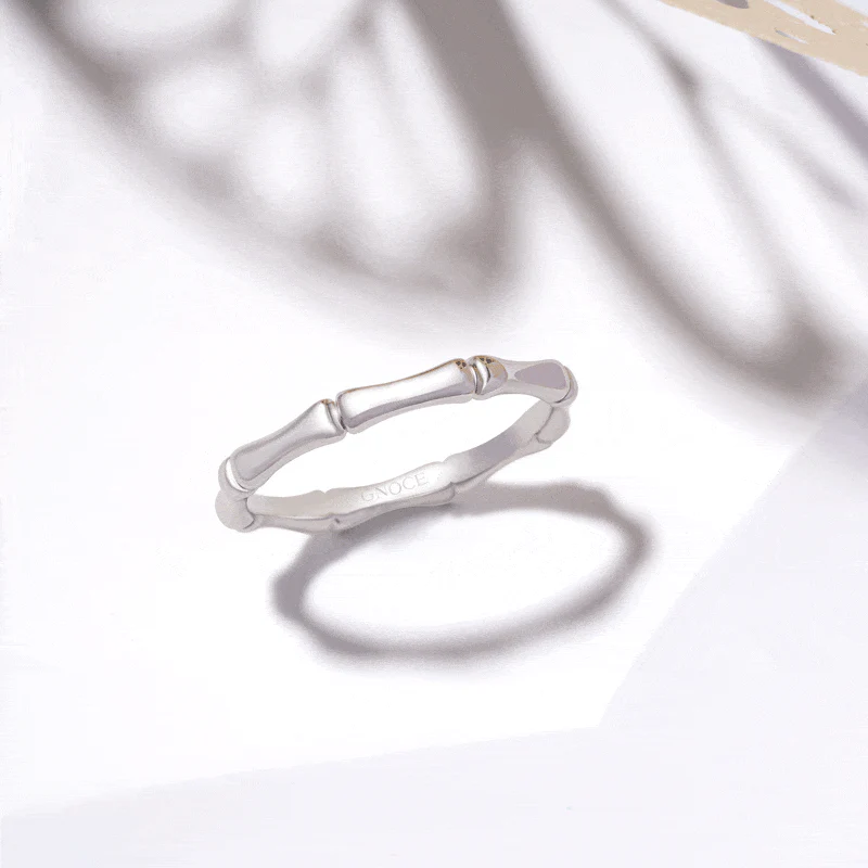 Gnoce Silver Minimalist Bamboo Ring Platinum-plated Silver Blend - Image 3