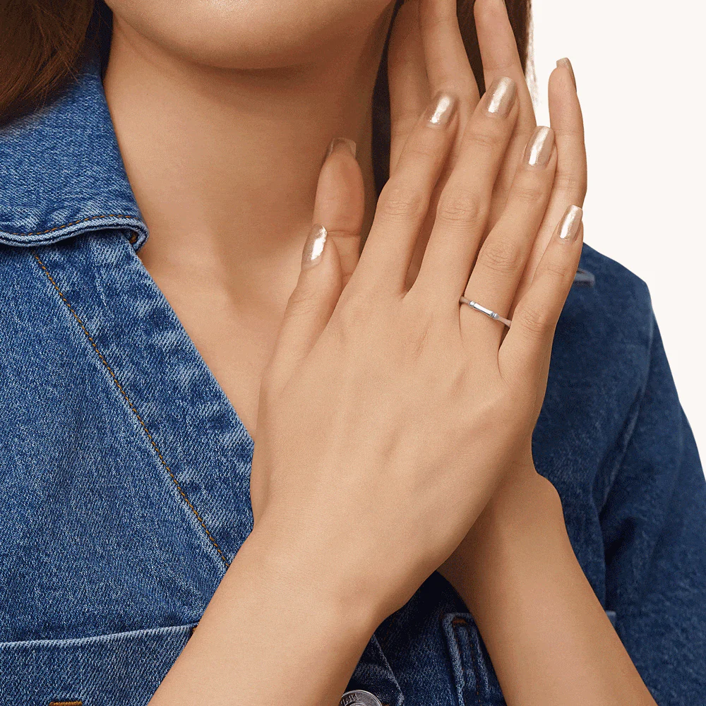 Gnoce Silver Minimalist Bamboo Ring Platinum-plated Silver Blend - Image 4