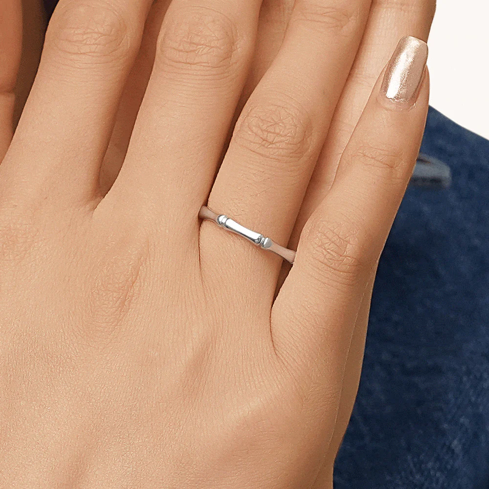 Gnoce Silver Minimalist Bamboo Ring Platinum-plated Silver Blend - Image 5