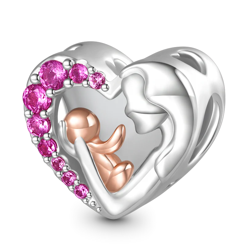 Gnoce Mom Hugs Baby Birthstone Engravable Charm Platinum-plated Silver Blend - Image 2