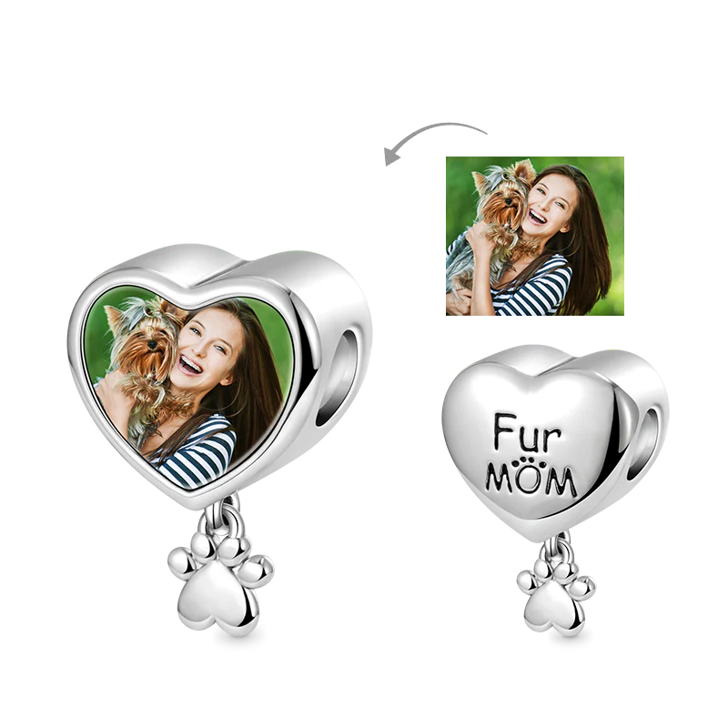 Gnoce Mom Heart Personalized Photo Charm Platinum-plated Silver Blend