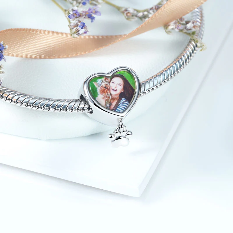 Gnoce Mom Heart Personalized Photo Charm Platinum-plated Silver Blend - Image 2