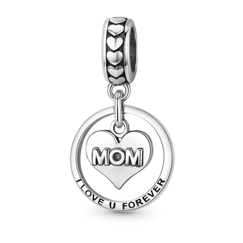 "Mom, I love you forever" Pendant Dangle Charm Sterling Silver