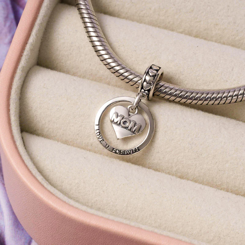 "Mom, I love you forever" Pendant Dangle Charm Sterling Silver - Image 2