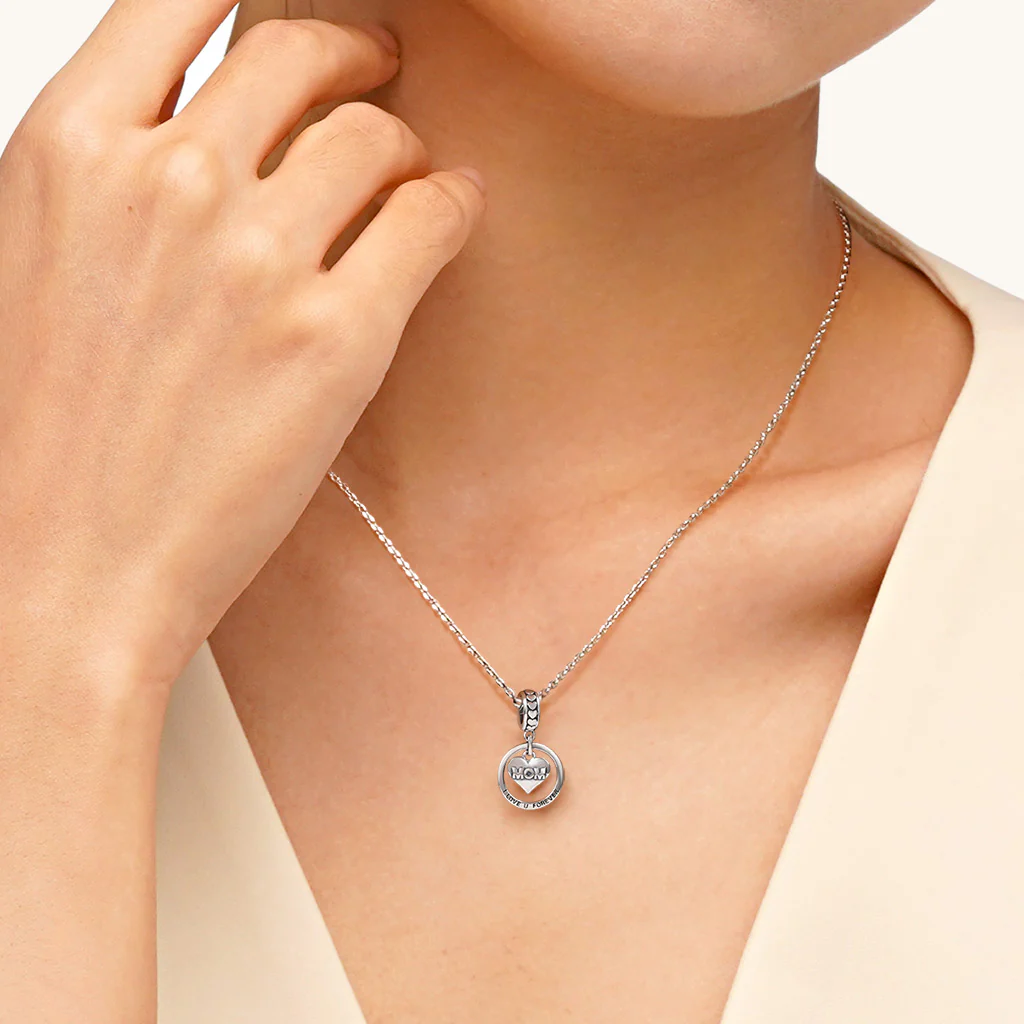 "Mom, I love you forever" Pendant Dangle Charm Sterling Silver - Image 4