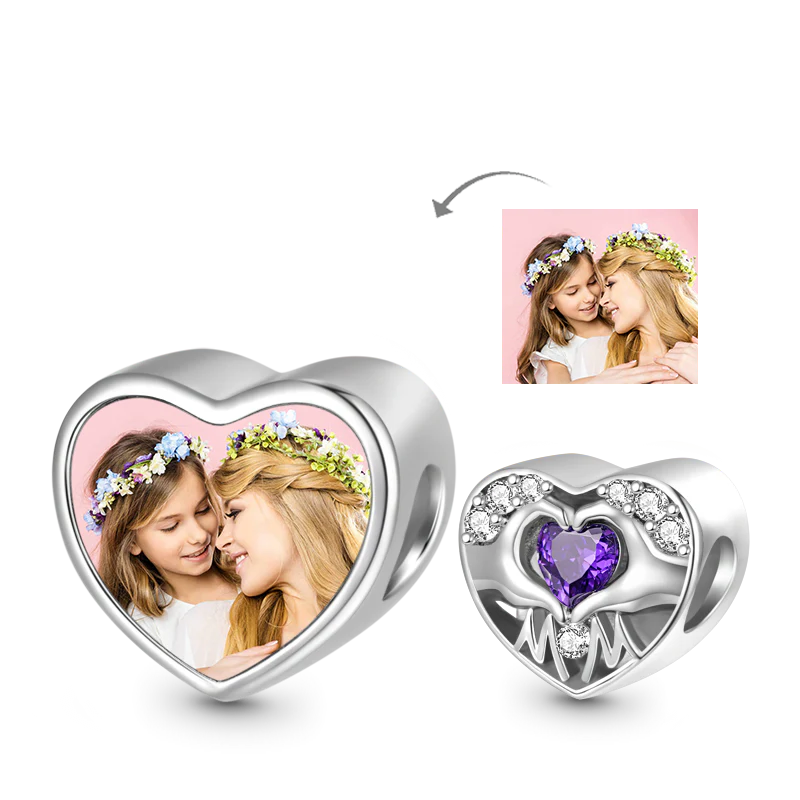 Gnoce Mom Love Forever Personalized Photo Charm Platinum-plated Silver Blend