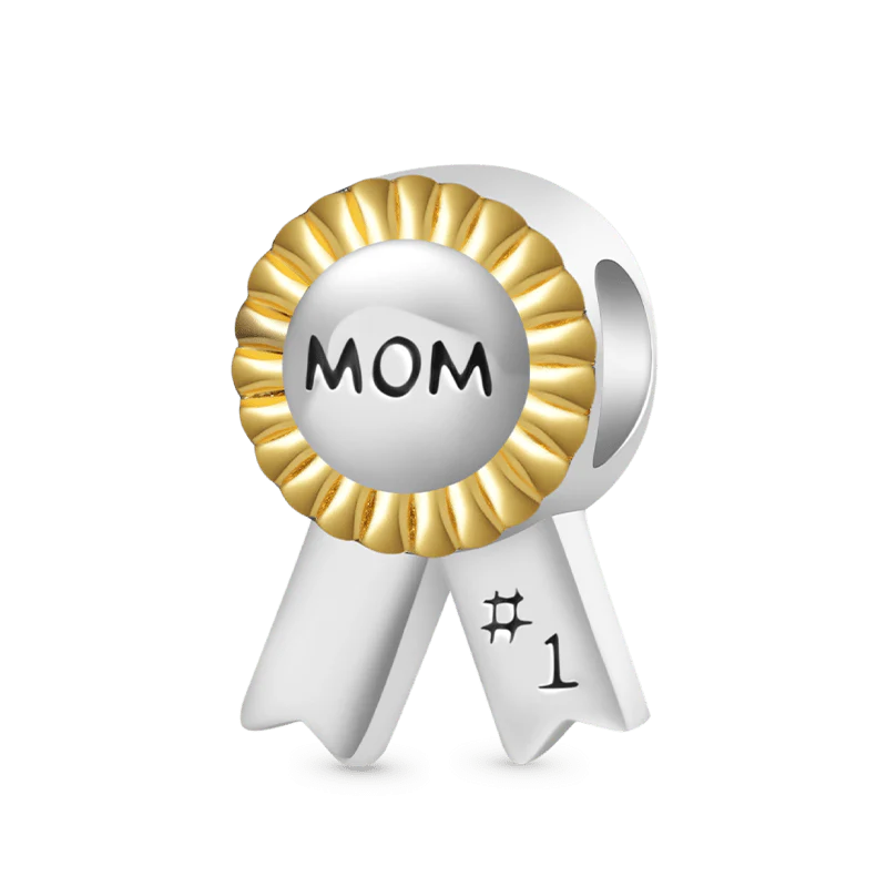 Gnoce Mom Ribbon Badge Charm Platinum-plated Silver Blend