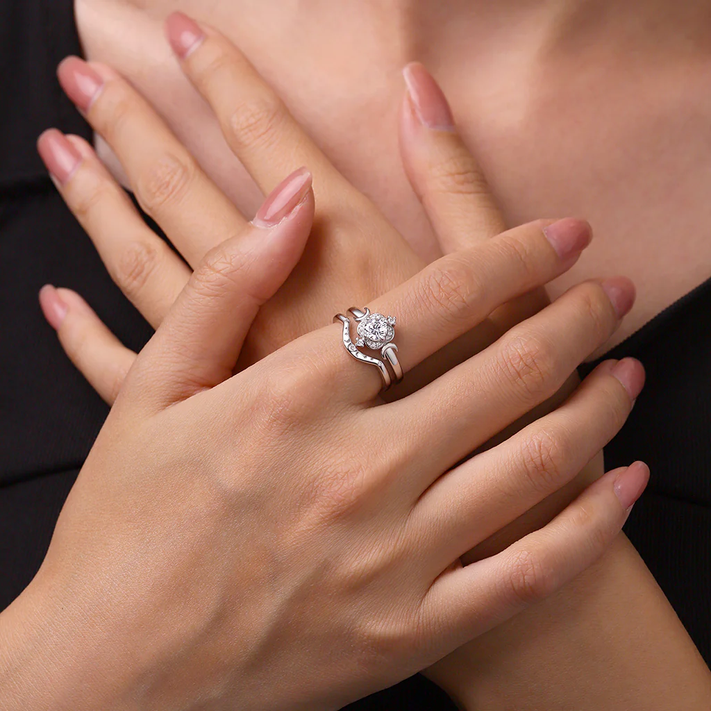 Gnoce Moon Star Stackable Rings Platinum-plated Silver Blend - Image 4