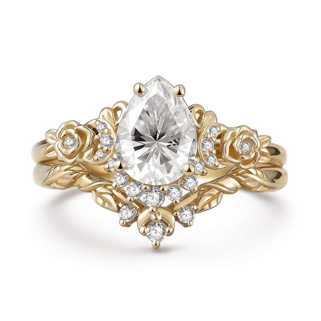 Gnoce Moon & Flower Inspired Pear-cut Engagement Ring Set