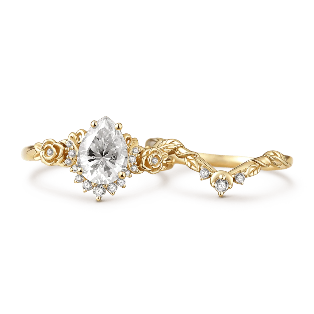 Gnoce Moon & Flower Inspired Pear-cut Engagement Ring Set - Image 4