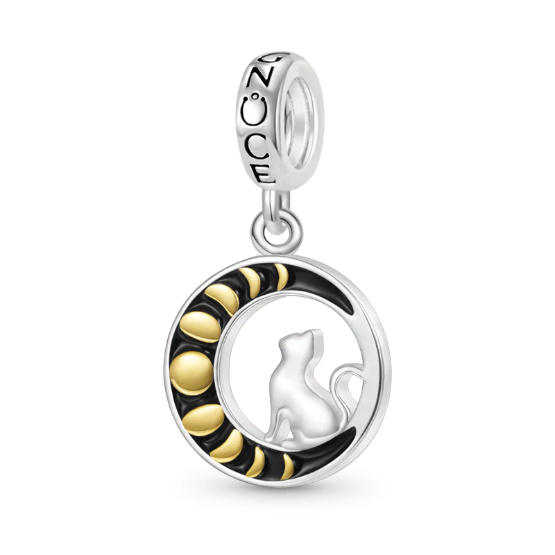 Gnoce Moon Phase Cat Charm Platinum-plated Silver Blend