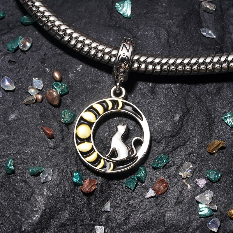 Gnoce Moon Phase Cat Charm Platinum-plated Silver Blend - Image 3
