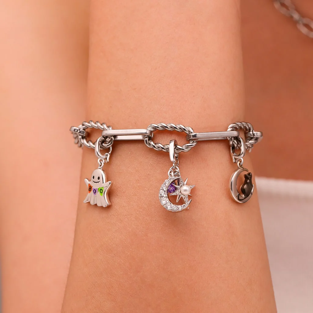 Gnoce Birthstone Moon Star Clasp Clusters Charm Platinum-plated Silver Blend - Image 6