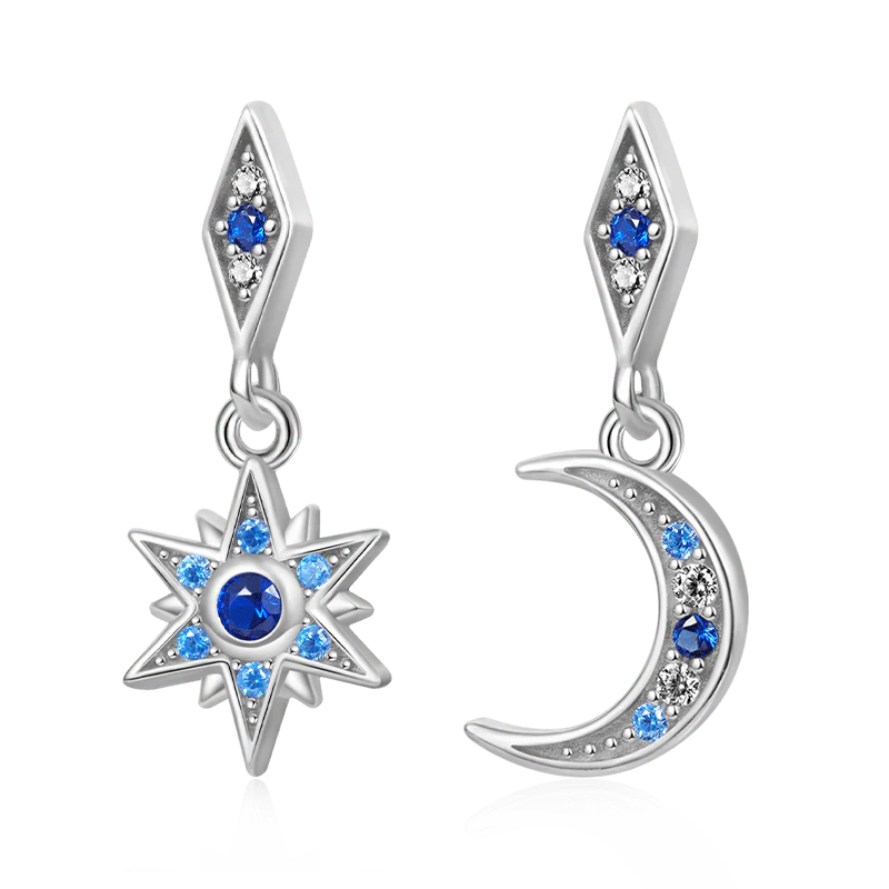 Gnoce Galaxy Moon Star Dangle Earrings Platinum-plated Silver Blend