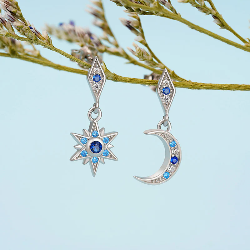 Gnoce Galaxy Moon Star Dangle Earrings Platinum-plated Silver Blend - Image 2