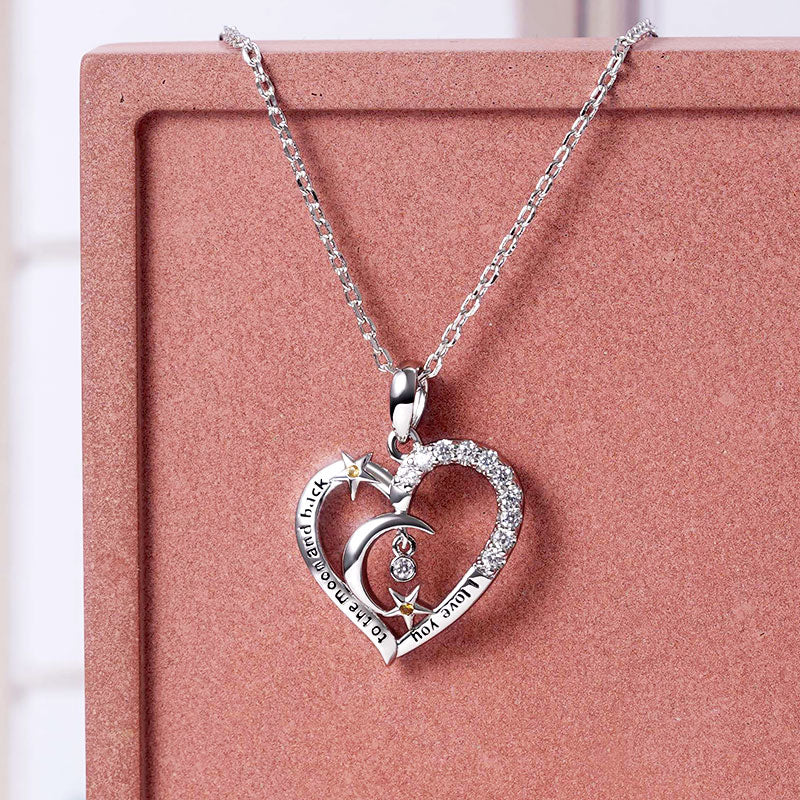 Gnoce Moon and Star Heart Necklace Platinum-plated Silver Blend - Image 3