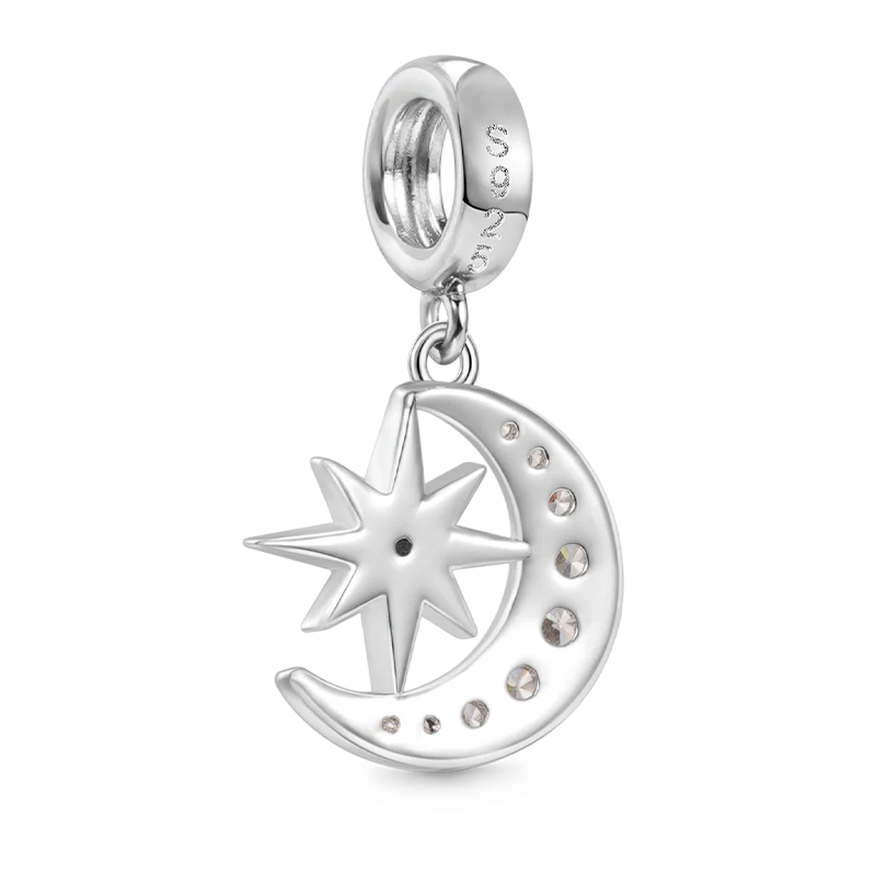 Gnoce Galaxy Moon & Star Charm Platinum-plated Silver Blend - Image 2