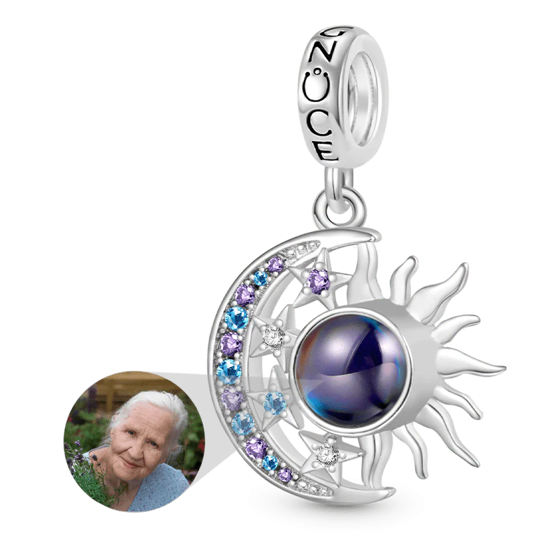 Gnoce Projection Moon Sun Personalized Photo Charm Platinum-plated Silver Blend