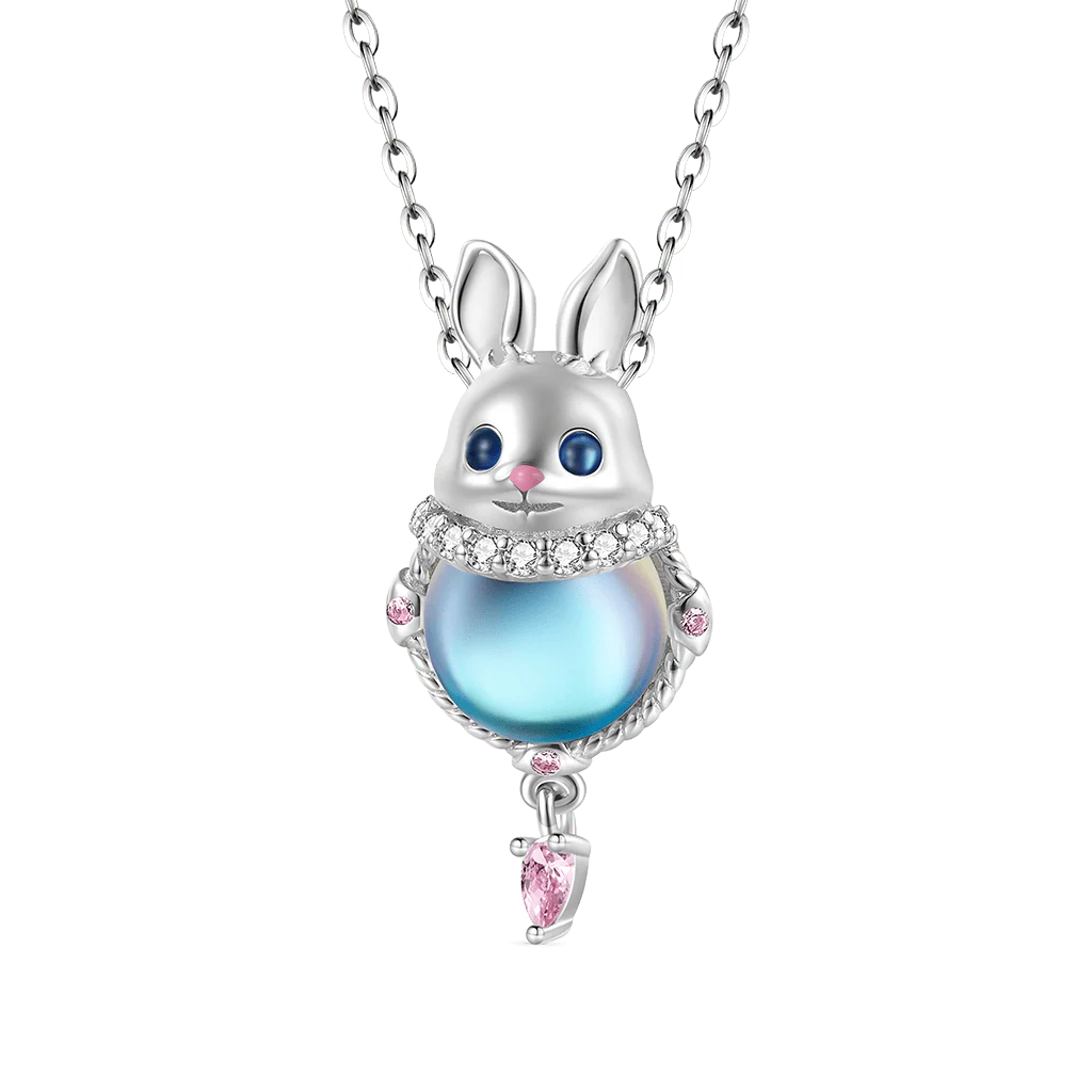 Gnoce Moonstone Easter Rabbit Pink Zircon Necklace