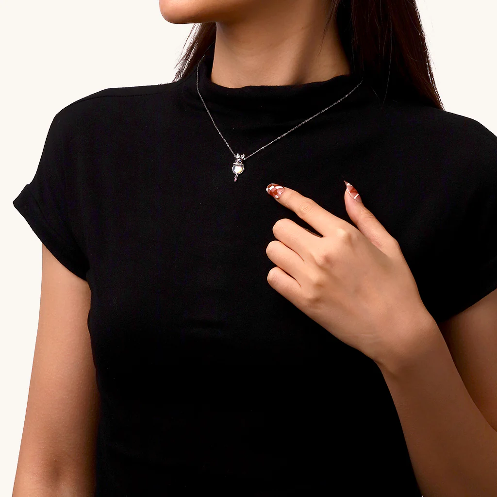 Gnoce Moonstone Easter Rabbit Pink Zircon Necklace - Image 5
