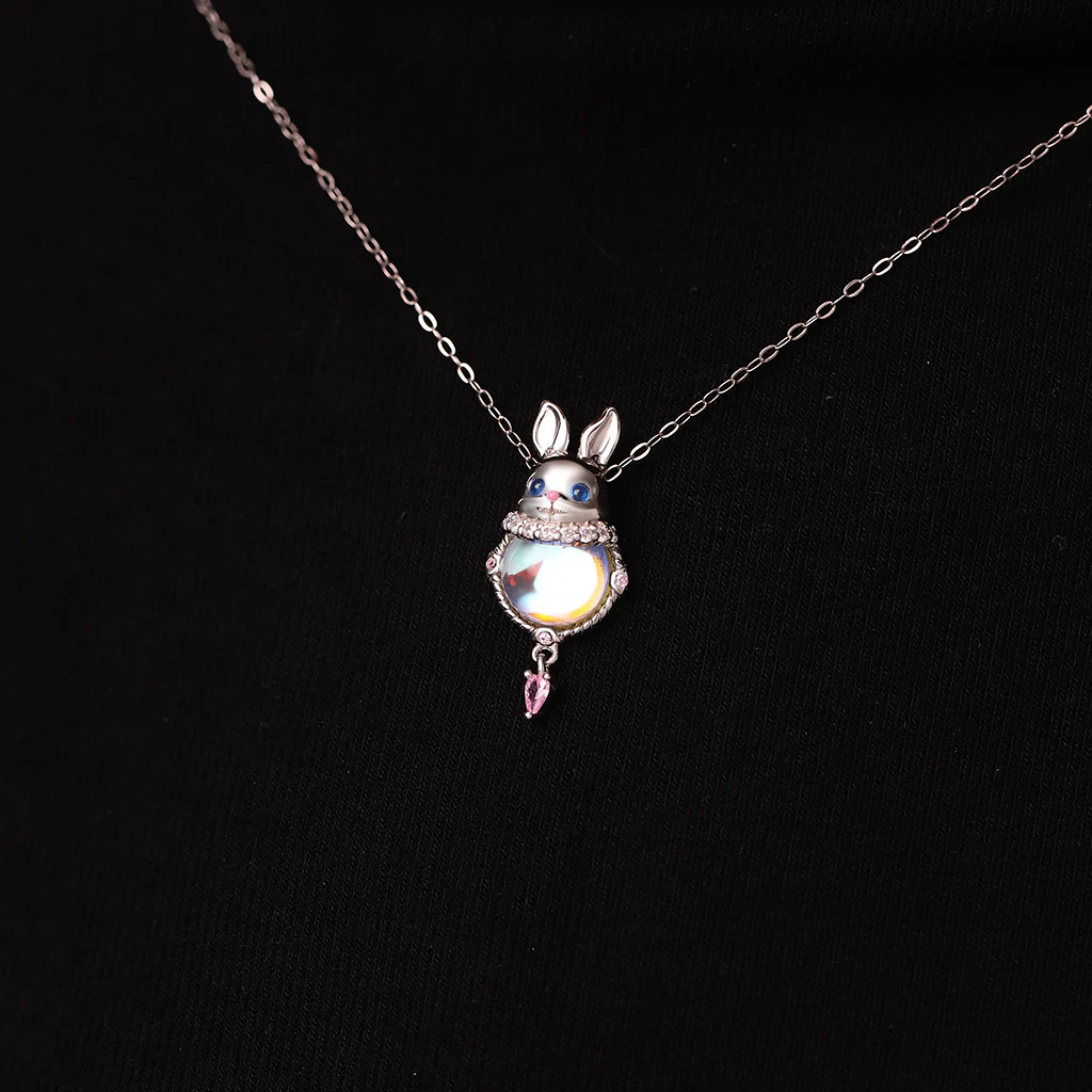Gnoce Moonstone Easter Rabbit Pink Zircon Necklace - Image 6