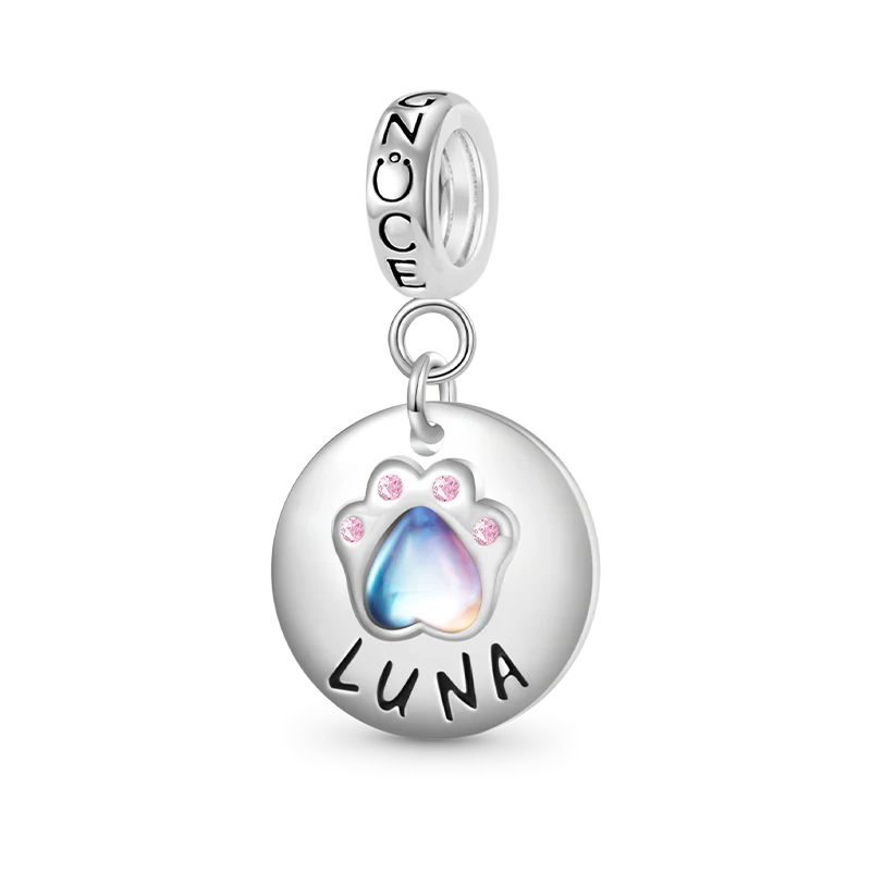 Gnoce Engravable Moonstone Pet Paws Charm Platinum-plated Silver Blend