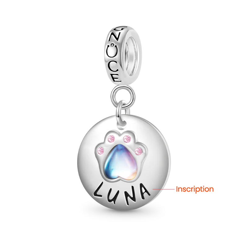 Gnoce Engravable Moonstone Pet Paws Charm Platinum-plated Silver Blend - Image 2