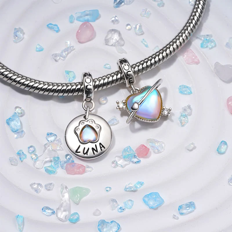 Gnoce Engravable Moonstone Pet Paws Charm Platinum-plated Silver Blend - Image 3