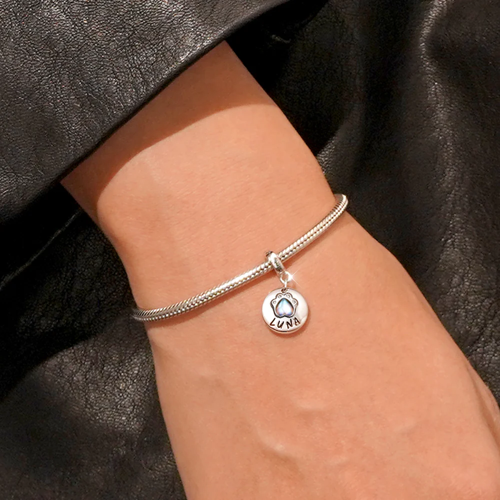 Gnoce Engravable Moonstone Pet Paws Charm Platinum-plated Silver Blend - Image 7