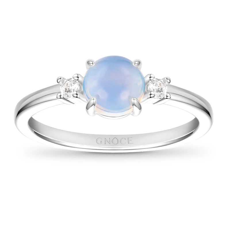 Gnoce Sparkling Moonstone Promise Ring Platinum-plated Silver Blend