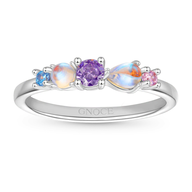 Gnoce Colorful Moonstone Ring Platinum-plated Silver Blend