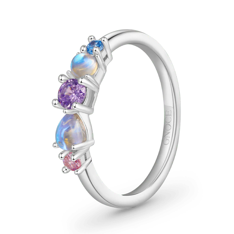 Gnoce Colorful Moonstone Ring Platinum-plated Silver Blend - Image 2