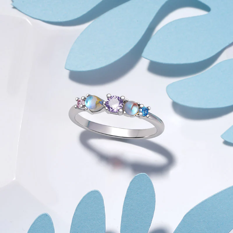 Gnoce Colorful Moonstone Ring Platinum-plated Silver Blend - Image 3